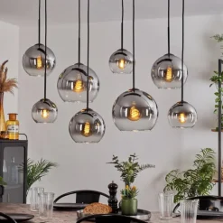 Suspension - Verre Koyoto Clair, Fumé, 8 lumières