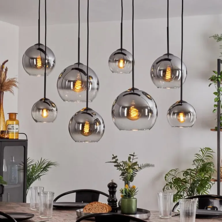 Suspension - Verre Koyoto Clair, Fumé, 8 lumières