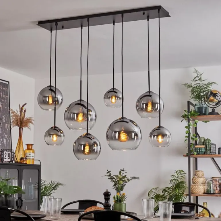 Suspension - Verre Koyoto Clair, Fumé, 8 lumières