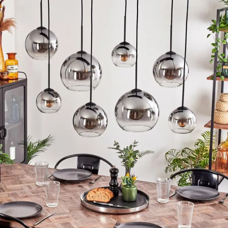 Suspension - Verre Koyoto Clair, Fumé, 8 lumières