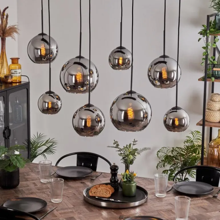 Suspension - Verre Koyoto Chrome, Fumé, 8 lumières