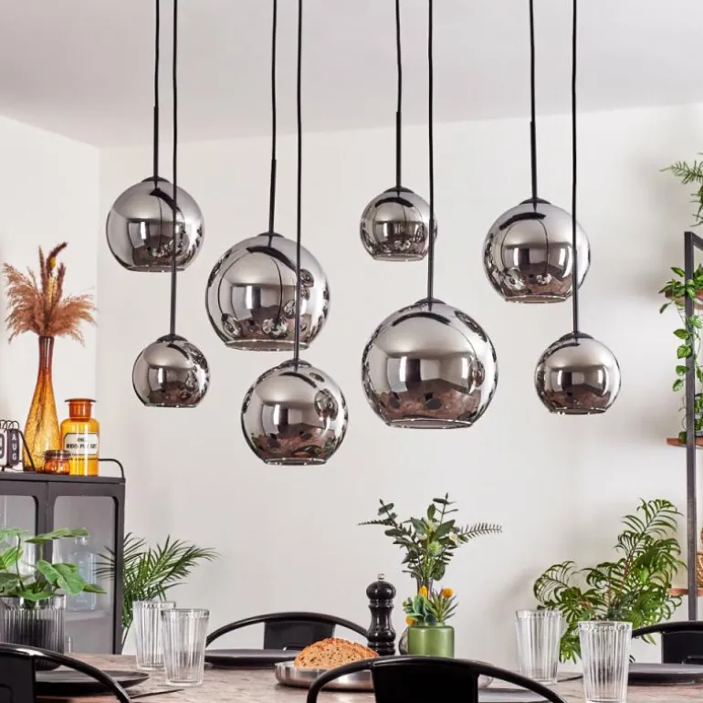 Suspension - Verre Koyoto Chrome, Fumé, 8 lumières