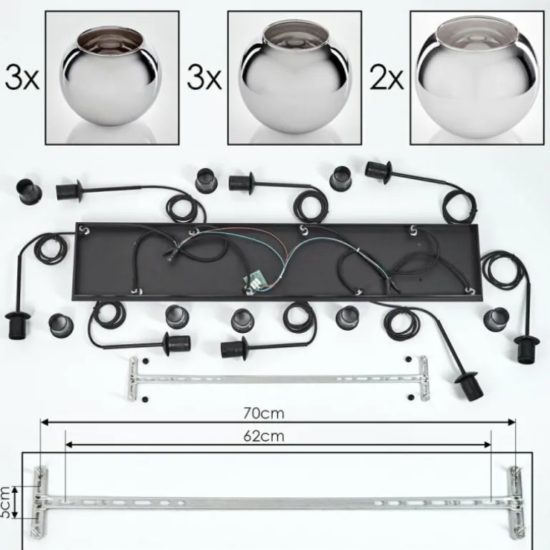 Suspension - Verre Koyoto Chrome, Fumé, 8 lumières