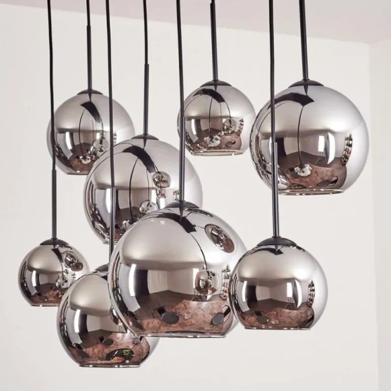 Suspension - Verre Koyoto Chrome, Fumé, 8 lumières