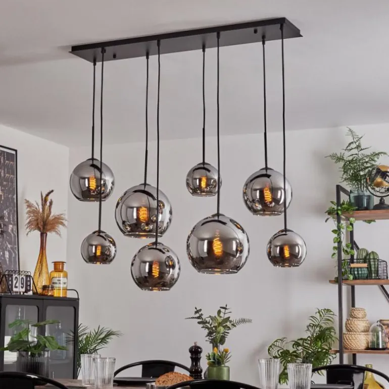 Suspension - Verre Koyoto Chrome, Fumé, 8 lumières