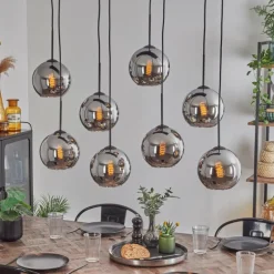 Suspension - Verre Koyoto Chrome, Fumé, 8 lumières