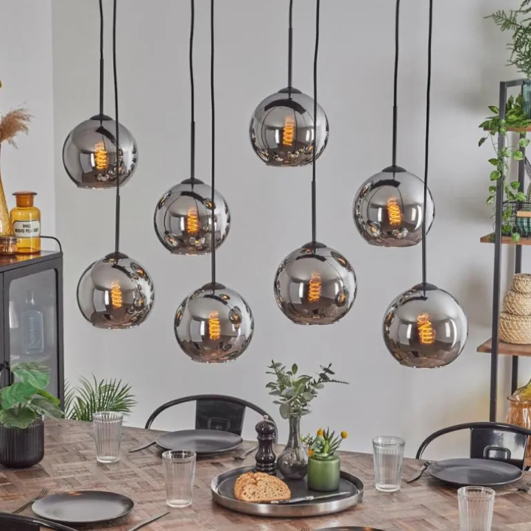 Suspension - Verre Koyoto Chrome, Fumé, 8 lumières