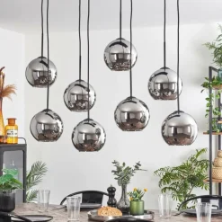 Suspension - Verre Koyoto Chrome, Fumé, 8 lumières