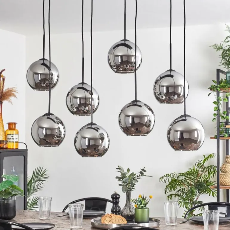 Suspension - Verre Koyoto Chrome, Fumé, 8 lumières