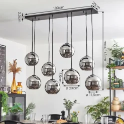 Suspension - Verre Koyoto Chrome, Fumé, 8 lumières