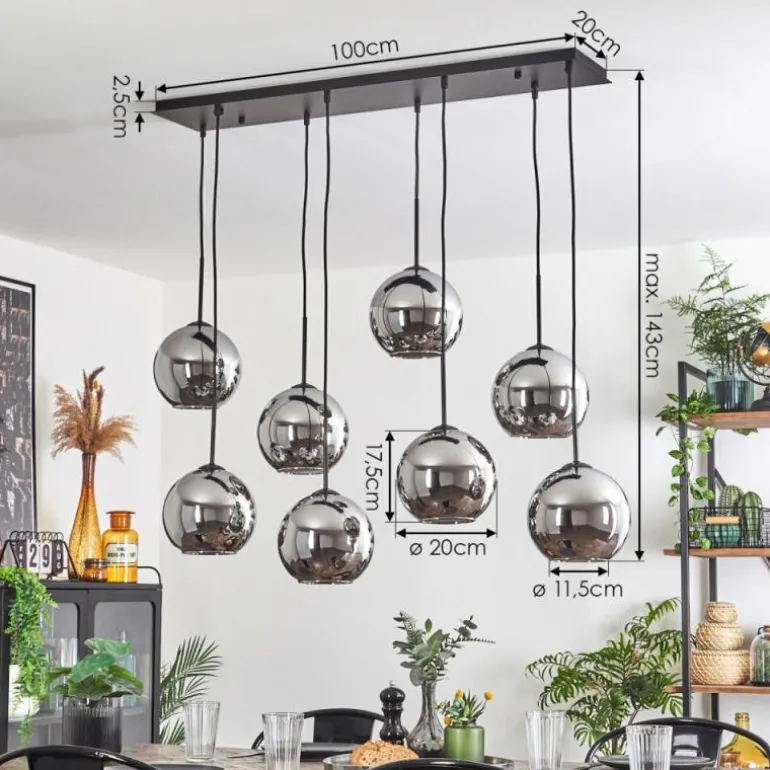 Suspension - Verre Koyoto Chrome, Fumé, 8 lumières