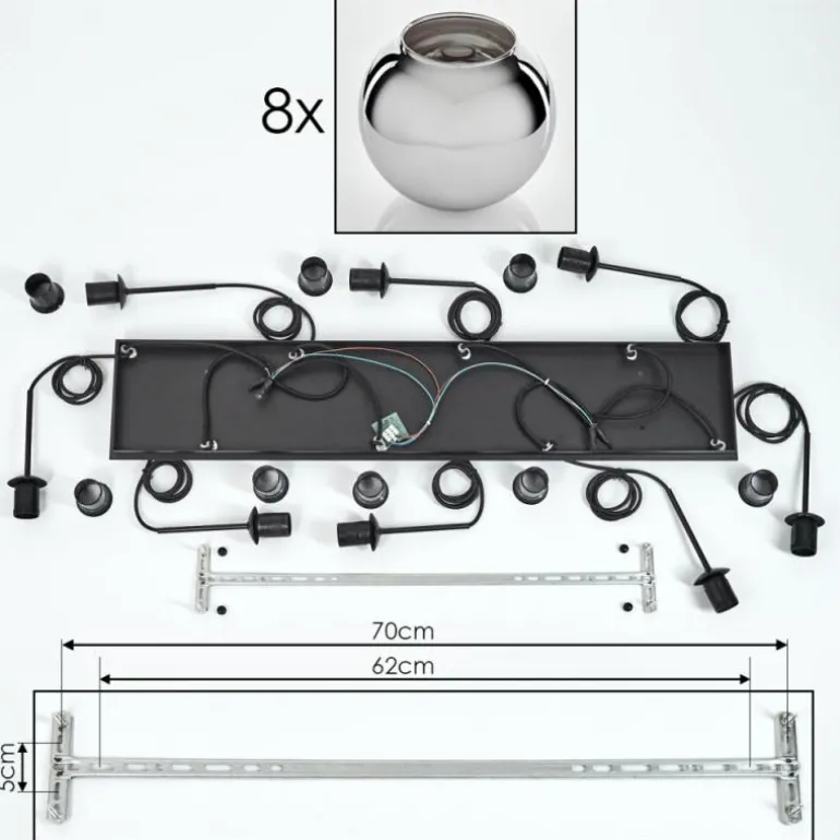 Suspension - Verre Koyoto Chrome, Fumé, 8 lumières