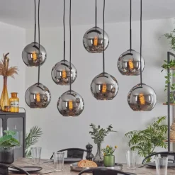 Suspension - Verre Koyoto Chrome, Fumé, 8 lumières