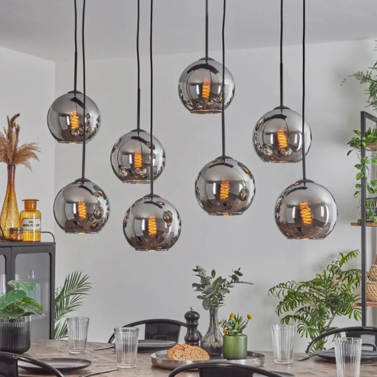 Suspension - Verre Koyoto Chrome, Fumé, 8 lumières
