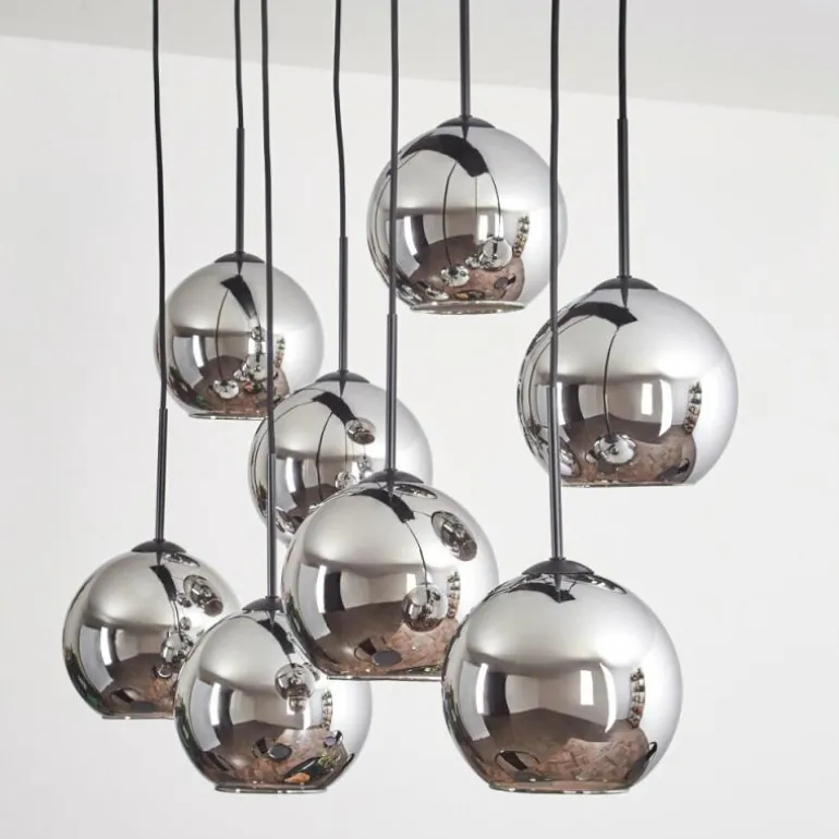 Suspension - Verre Koyoto Chrome, Fumé, 8 lumières
