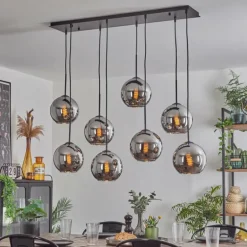 Suspension - Verre Koyoto Chrome, Fumé, 8 lumières