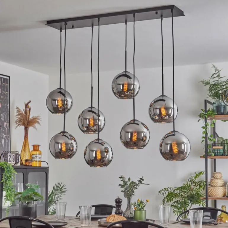 Suspension - Verre Koyoto Chrome, Fumé, 8 lumières