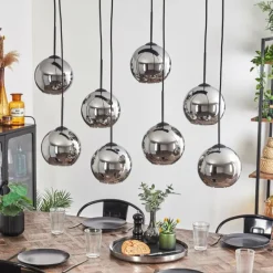 Suspension - Verre Koyoto Chrome, Fumé, 8 lumières