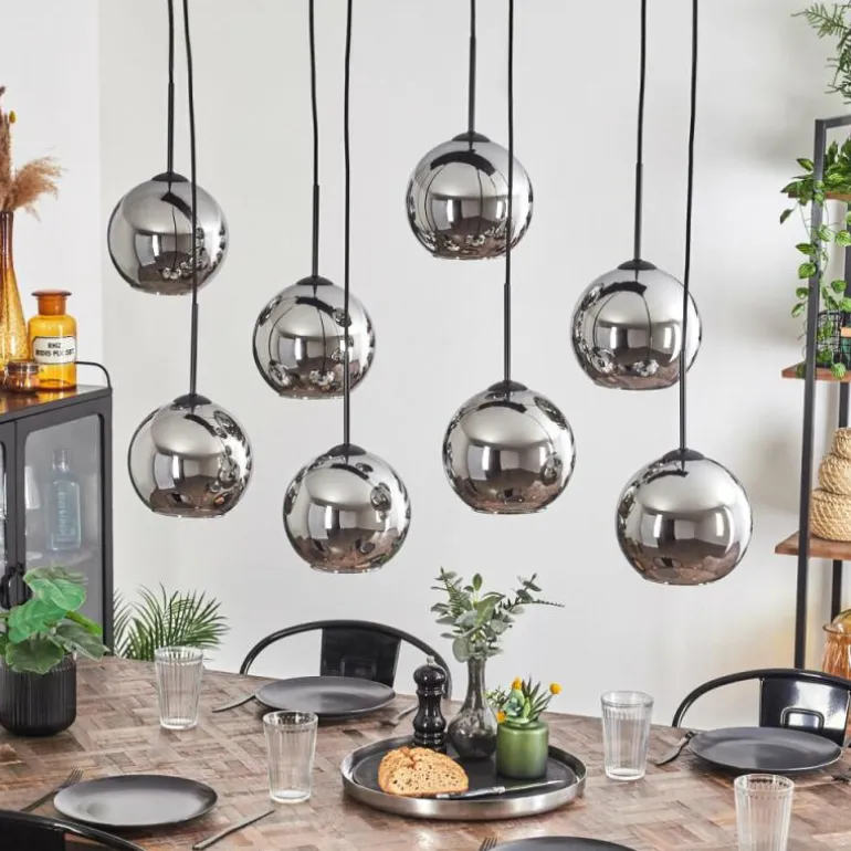 Suspension - Verre Koyoto Chrome, Fumé, 8 lumières