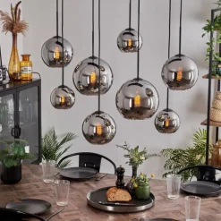 Suspension - Verre Koyoto Chrome, Fumé, 8 lumières