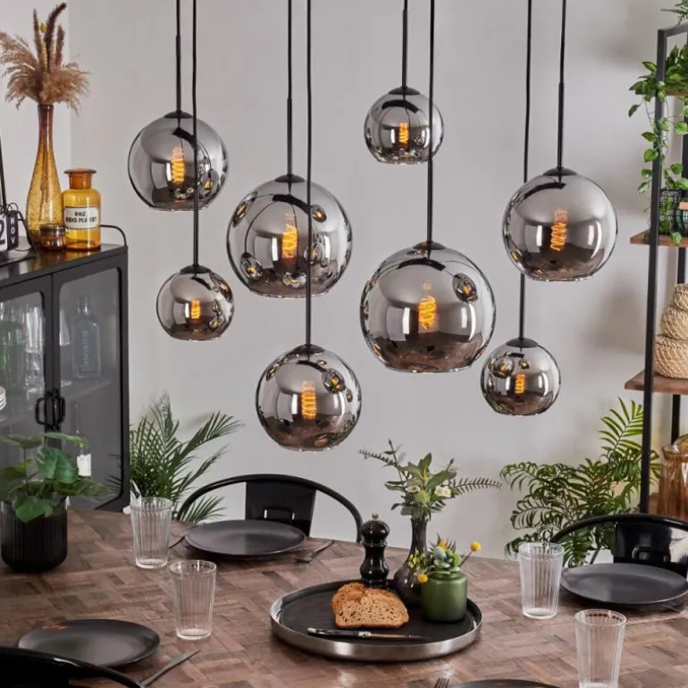 Suspension - Verre Koyoto Chrome, Fumé, 8 lumières