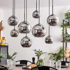 Suspension - Verre Koyoto Chrome, Fumé, 8 lumières