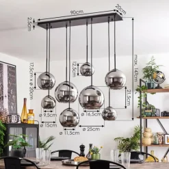 Suspension - Verre Koyoto Chrome, Fumé, 8 lumières