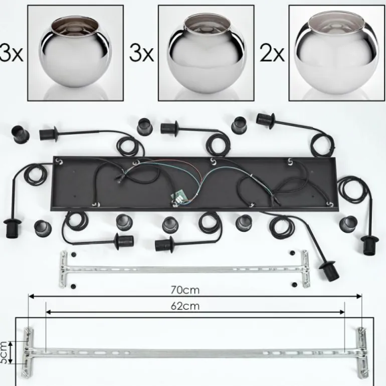 Suspension - Verre Koyoto Chrome, Fumé, 8 lumières