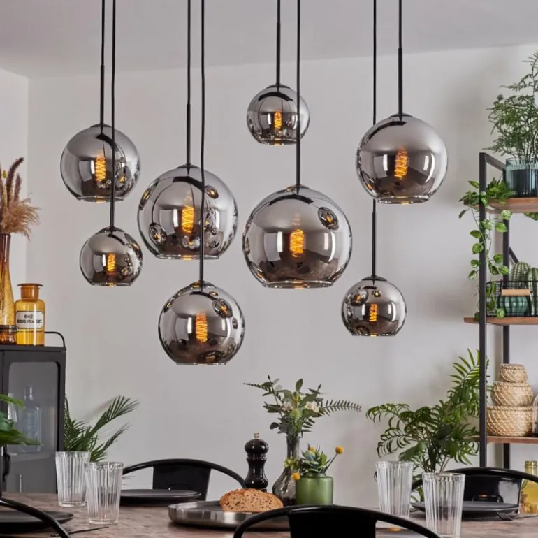 Suspension - Verre Koyoto Chrome, Fumé, 8 lumières