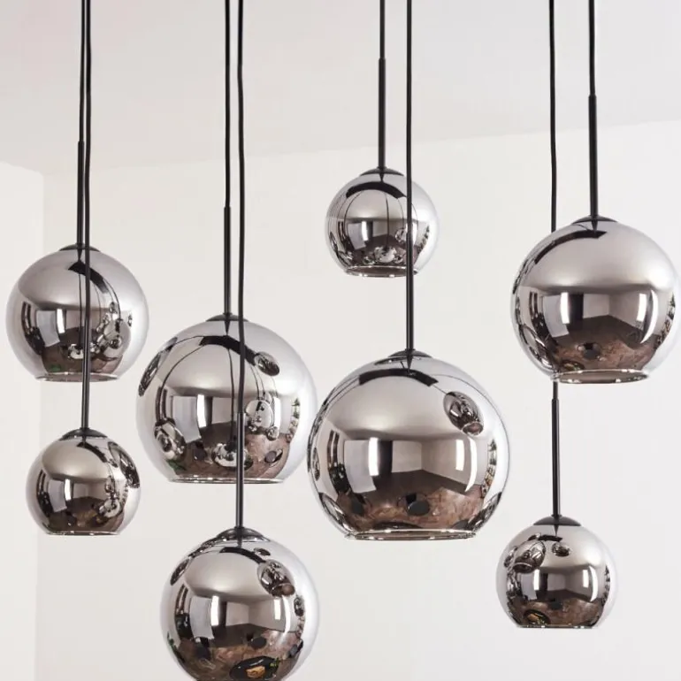 Suspension - Verre Koyoto Chrome, Fumé, 8 lumières