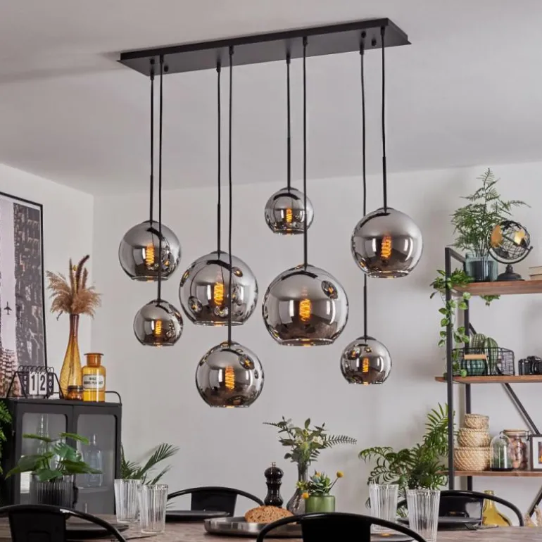 Suspension - Verre Koyoto Chrome, Fumé, 8 lumières