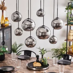 Suspension - Verre Koyoto Chrome, Fumé, 8 lumières