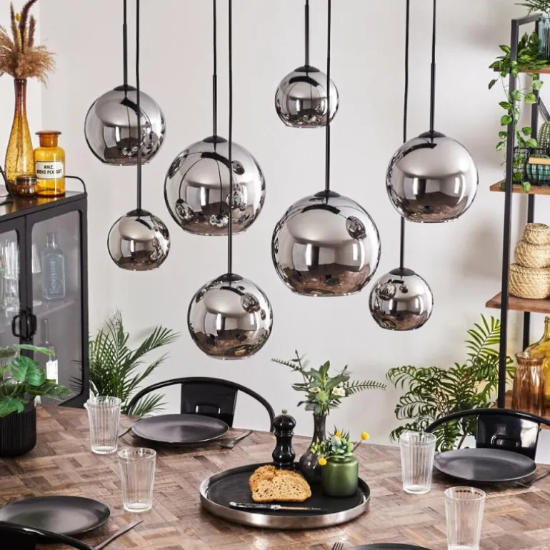 Suspension - Verre Koyoto Chrome, Fumé, 8 lumières