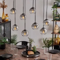 Suspension - Verre Koyoto Chrome, Clair, Fumé, 8 lumières