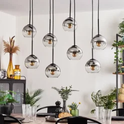 Suspension - Verre Koyoto Chrome, Clair, Fumé, 8 lumières