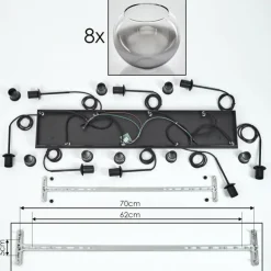 Suspension - Verre Koyoto Chrome, Clair, Fumé, 8 lumières