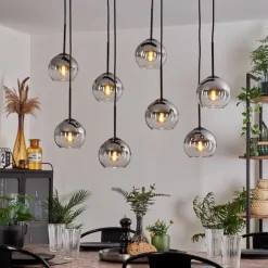 Suspension - Verre Koyoto Chrome, Clair, Fumé, 8 lumières