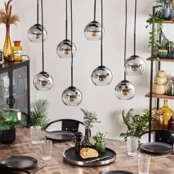 Suspension - Verre Koyoto Chrome, Clair, Fumé, 8 lumières