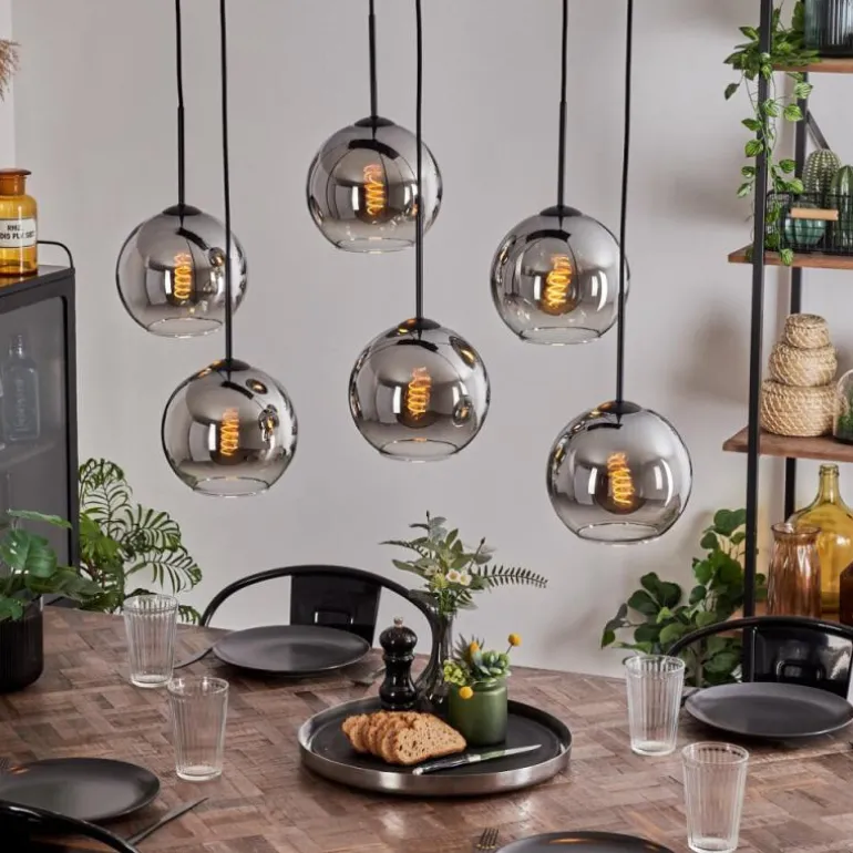 Suspension - Verre Koyoto Chrome, Clair, Fumé, 6 lumières