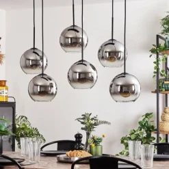 Suspension - Verre Koyoto Chrome, Clair, Fumé, 6 lumières