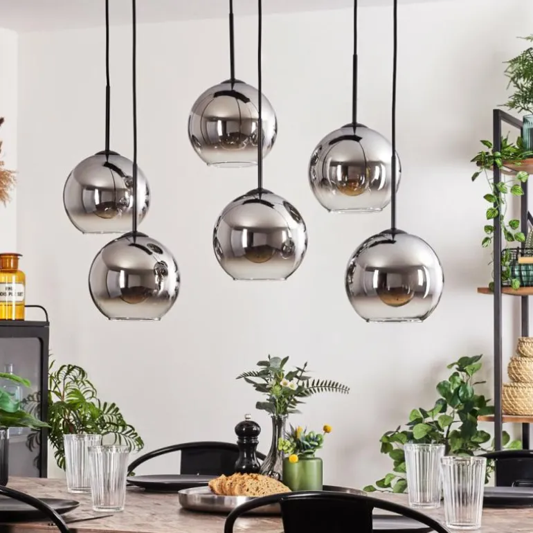 Suspension - Verre Koyoto Chrome, Clair, Fumé, 6 lumières