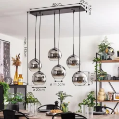 Suspension - Verre Koyoto Chrome, Clair, Fumé, 6 lumières