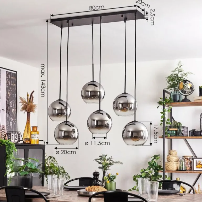 Suspension - Verre Koyoto Chrome, Clair, Fumé, 6 lumières