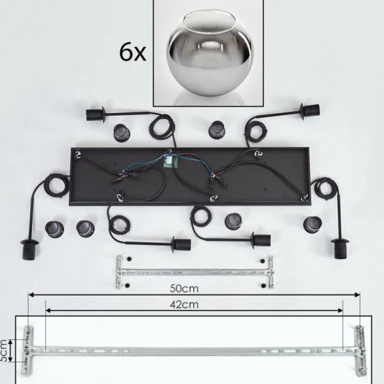 Suspension - Verre Koyoto Chrome, Clair, Fumé, 6 lumières