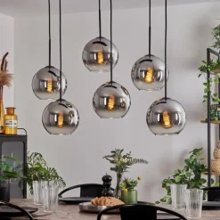 Suspension - Verre Koyoto Chrome, Clair, Fumé, 6 lumières