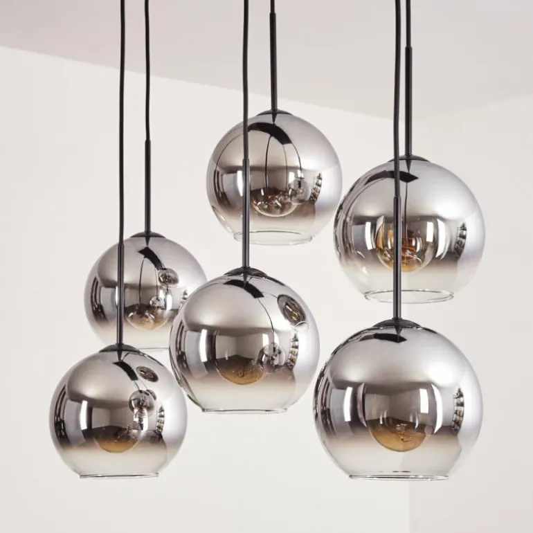 Suspension - Verre Koyoto Chrome, Clair, Fumé, 6 lumières