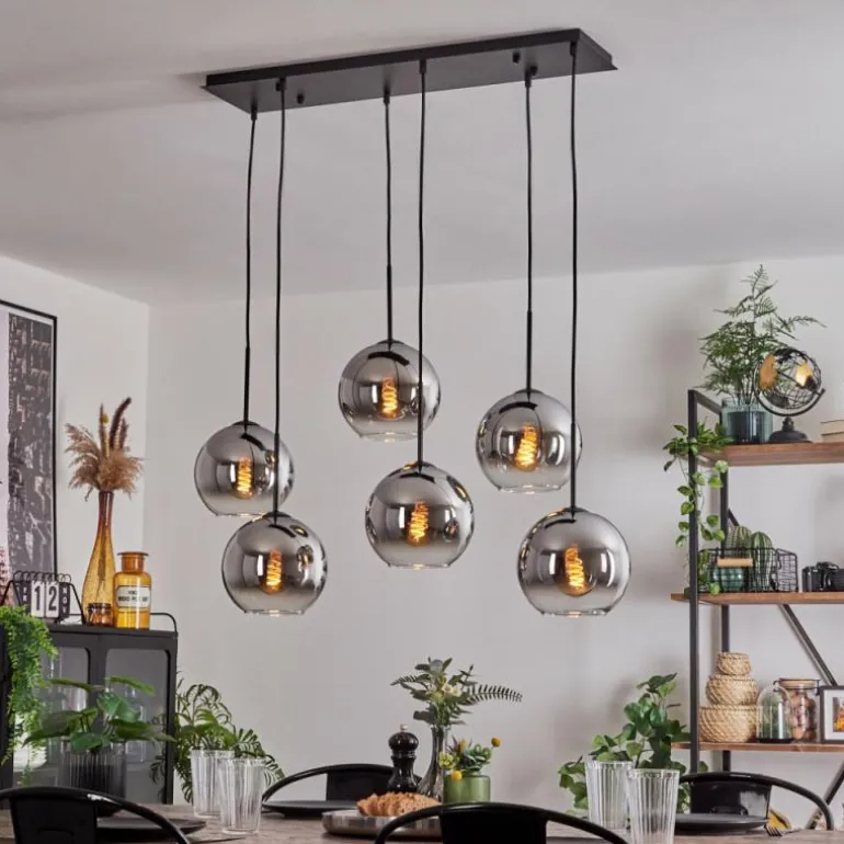 Suspension - Verre Koyoto Chrome, Clair, Fumé, 6 lumières