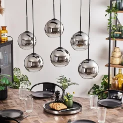 Suspension - Verre Koyoto Chrome, Clair, Fumé, 6 lumières