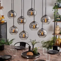 Suspension - Verre Koyoto Chrome, Clair, Fumé, 8 lumières