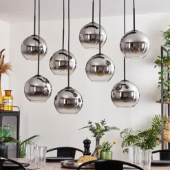 Suspension - Verre Koyoto Chrome, Clair, Fumé, 8 lumières